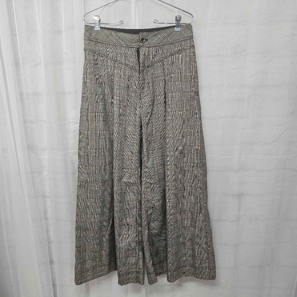 Free People Wide Leg Plaid Pants in Black and Cream